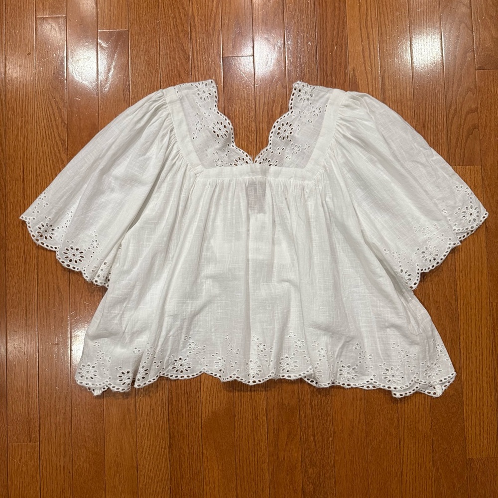 Free People Costa Eyelet Top Womens Small White Embroidered Cottagecore Blouse - Picture 4 of 7